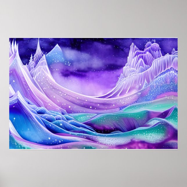 Magical Frozen Ice Seas  Digital Art Poster (Frente)