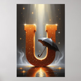 Magical Letter U Poster | Umbrella Wall Art 