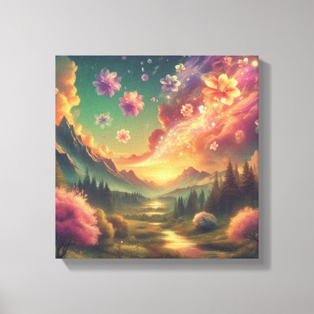 Magical Petal Sky Over Sunset Mountains Canvas (Frente)