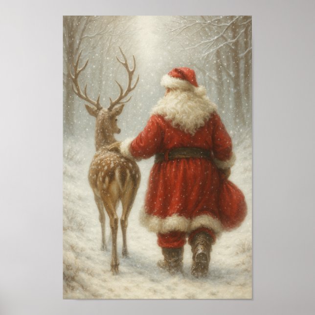Magical Winter Santa & Reindeer Walk Poster Paper  (Frente)