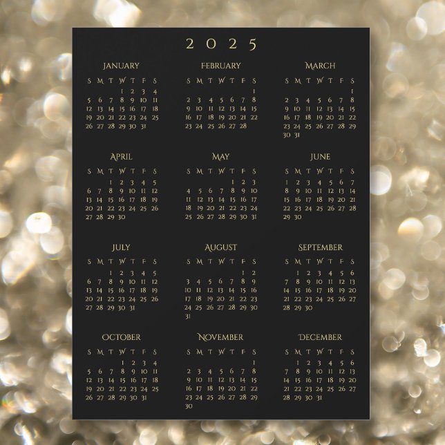 Magnet de Calendário Anual Dourado do Ano de Cheio (2025 Full Year Black Gold Yearly Calendar Magnet)