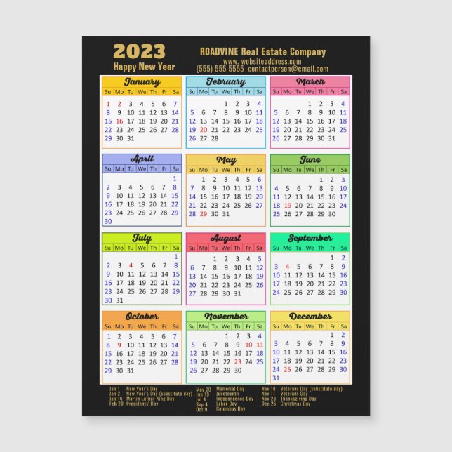 Magnet de Calendário Moderno do Script Dourado Cor (Frente)