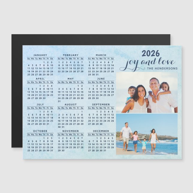 Magnet de Calendário Personalizado 2026 Azul de Co (Frente/Verso)