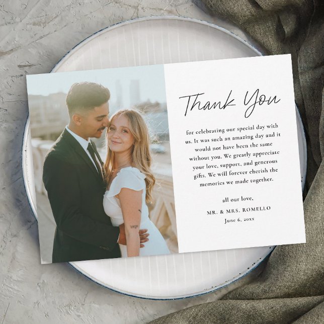 Magnet de Cartões de agradecimentos de Casamento d (Simple Modern Script Black and White Wedding Photo Thank You Magnetic Card.)