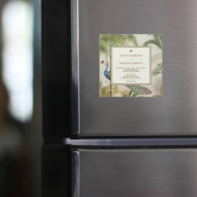 Magnet de Convite para Casamento de Palm Tropical  (Elegant tropical invitation magnet to display wedding details beautifully on any fridge.)