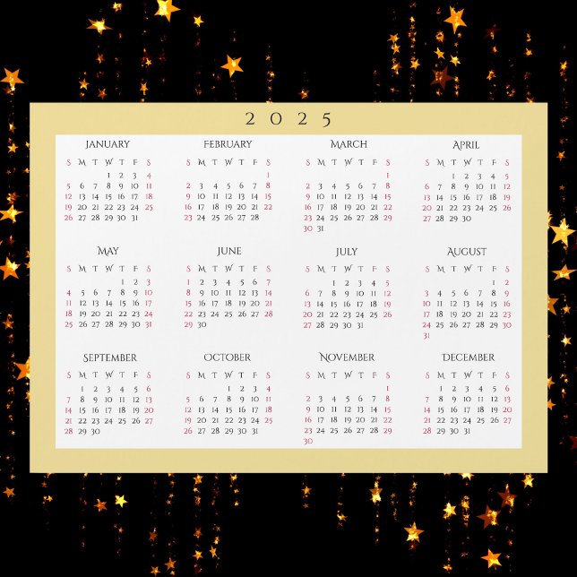 Magnet do Calendário do Ano do Cheio Dourado 2025 (White Gold 2025 Yearly Full Year Calendar Magnet)