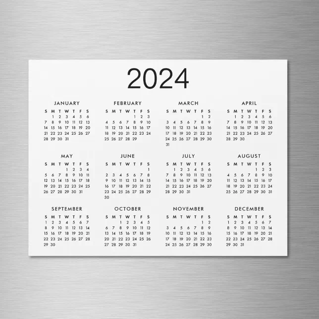 Magneta de Calendário Clássico Preto e Branco 2024