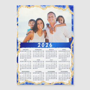 Magneta de fotos do calendário 2026 em cores azuis