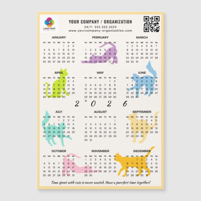 Magneta Gato Reprodutiva de Pastel para Calendário (Frente)