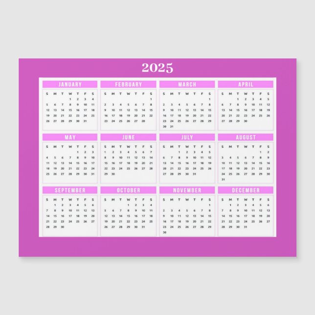 Magnetic Pink 2025 Calendar Magnet (Frente)