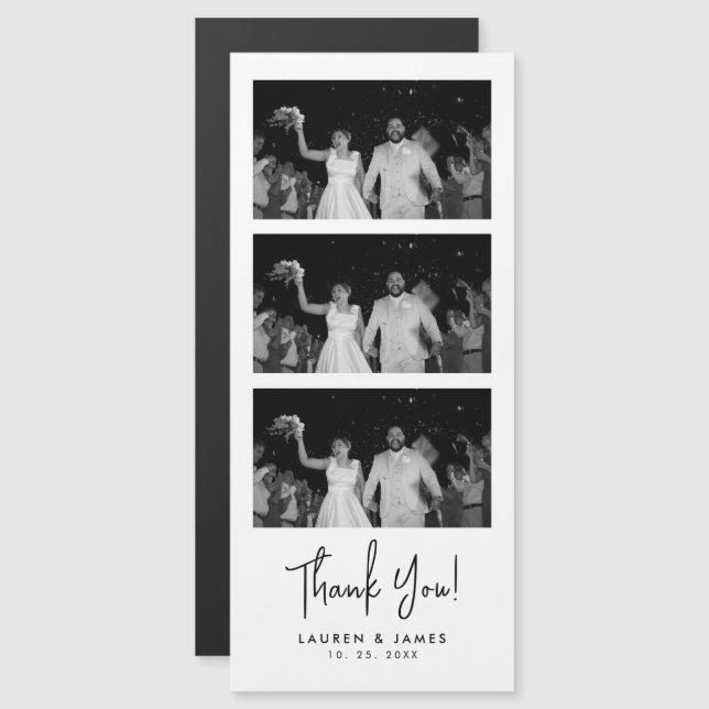 Magnetic Wedding Photo Strip Thank You Card (Frente/Verso)