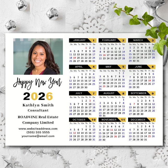 Magnética de Foto Dourada de Negócios para Calendá (Criador carregado)