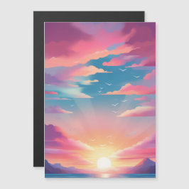 Magnético "Beach Sunrise: Convite à Ilustração Pastel"