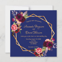 Burgundy floresce convite de casamento geométrico 