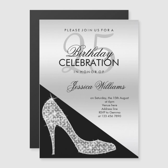 Magnético Convite de Aniversário Elegante com Stiletto de La (Frente/Verso)