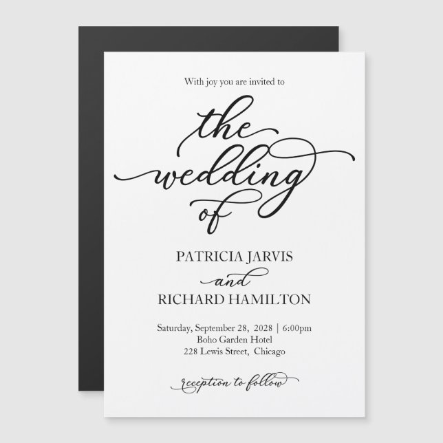 Magnético Convite de Casamento com Caligrafia Elegante (Frente/Verso)