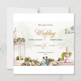 Magnético Convite de Casamento – Desenho de Gazebo de Jardim
