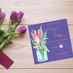 Magnético Convite de Casamento em Pote de Mason Floral Rosa
