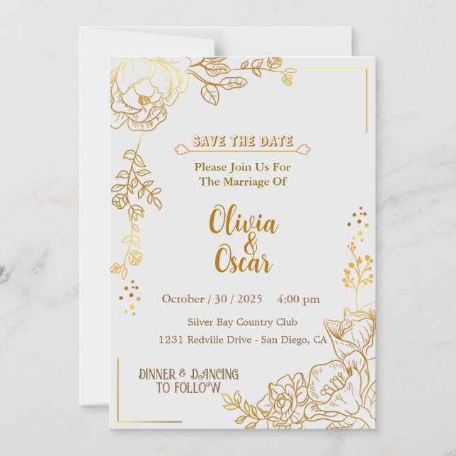 Magnético Convite de Casamento Floral Boho Neutro Rústico (Frente)