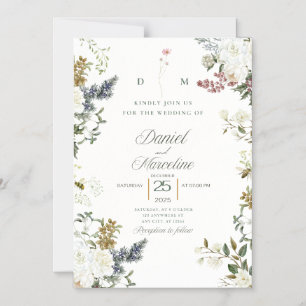 Magnético Convite de Casamento Floral Branco – Salve a Data