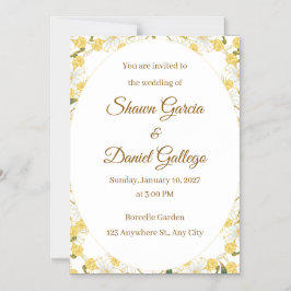 Magnético Convite de Casamento Floral Dourado Elegante