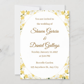 Magnético Convite de Casamento Floral Dourado Elegante