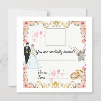 Magnético Convite de Casamento Floral Elegante com Noiva a