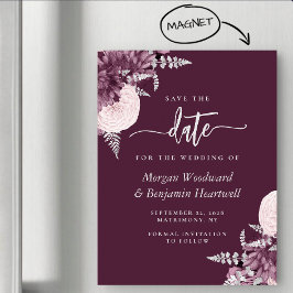 Magnético Convite de casamento floral prata Malva Save the D