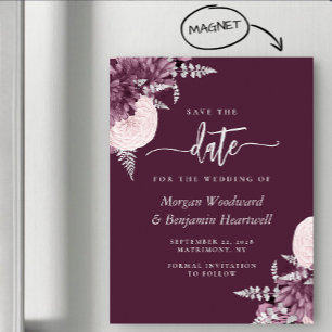 Magnético Convite de casamento floral prata Malva Save the D