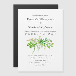 Magnético Convite de Casamento Floresta Aquarela Verde