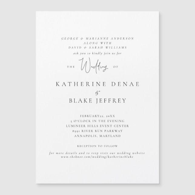 Magnético Convite de Casamento Ímã Branco Elegância (Frente)