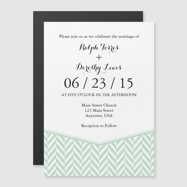 Magnético Convite de casamento Mint Green Magnetic Herringbo (Frente/Verso)