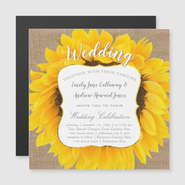 Magnético Convite De Casamento Para Typografia De Sunflower  (Frente/Verso)