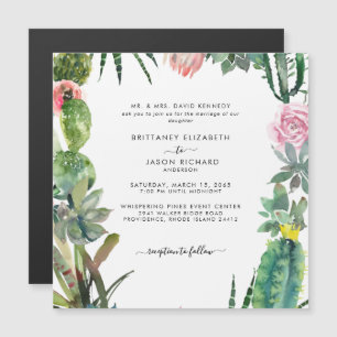 Magnético Convite de Casamento Quadrado Tropical Cacto Ímã