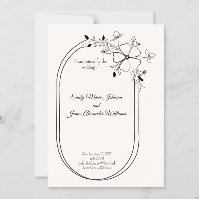 Magnético convite de casamento simples preto e branco (Frente)