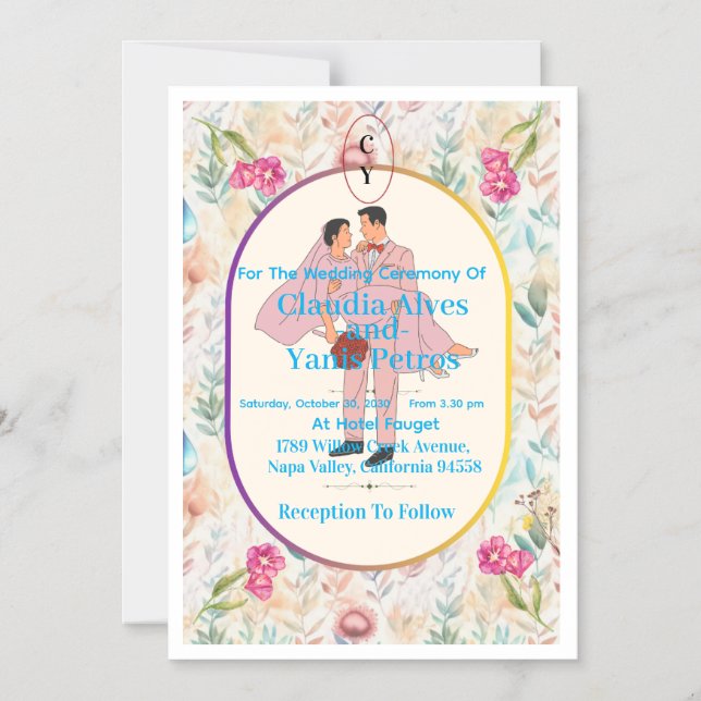 Magnético Convite de Cerimônia de Casamento Personalizado  (Frente)