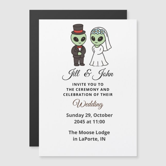 Magnético Convite de Cerimônia Formal de Casamento Alien (Frente/Verso)