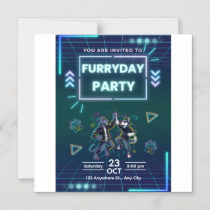 Magnético Convite de Festa Furryday Neon Retrô