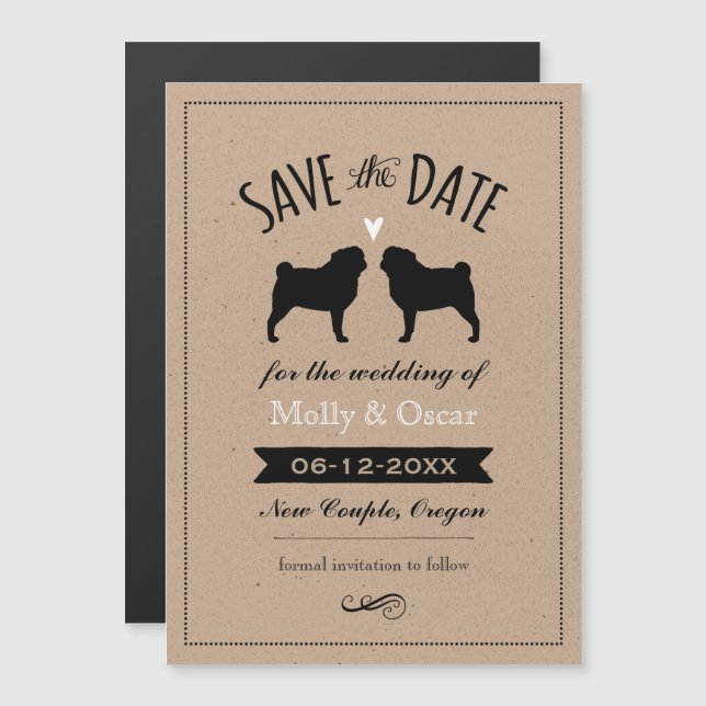 Magnético Convite de Salvar a Data do Casamento do Pug (Frente/Verso)