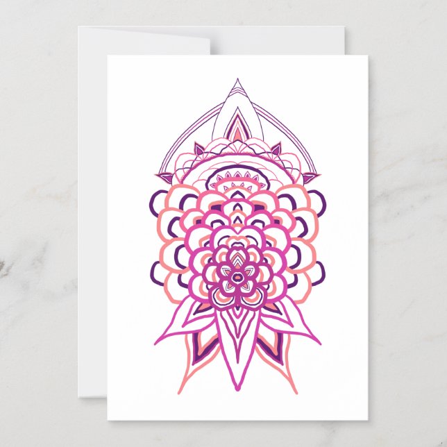 Magnético Convite Mandala Floral Rosa | Aniversário Boho (Frente)