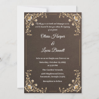 Magnético Convite para Casamento Dourado e Castanho de Luxo