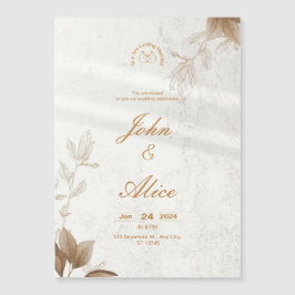 Magnético Convite para Casamento Floral Brown Minimalista Mo