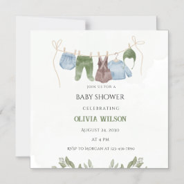 Magnético Convite para Chá de fraldas de bege Verde Pastel