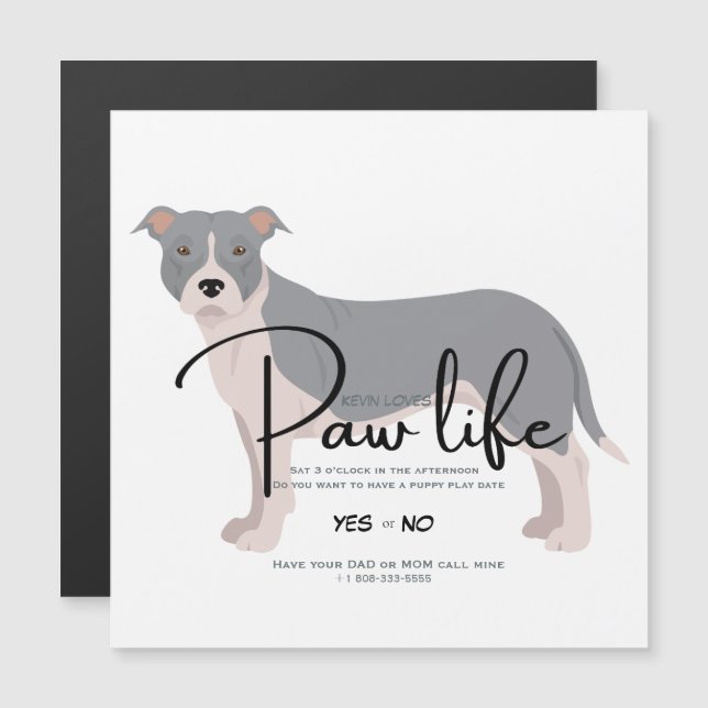 Magnético Convite para dia de brincadeira do pit bull (Frente/Verso)
