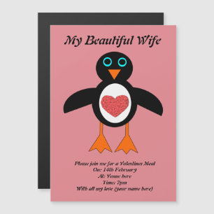 Magnético Convite Personalizado para Pinguim Coração de Amor