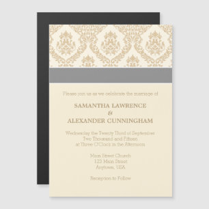 Magnético Cream Brown Tan Damask Convite Para Casamento Magn