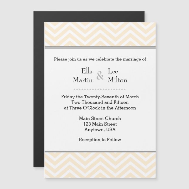 Magnético Cream Ivory Chevron Convite Para Casamento Magnéti (Frente/Verso)