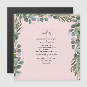 Magnético Elegante Convite de Casamento II Eucalipto Bege Ma