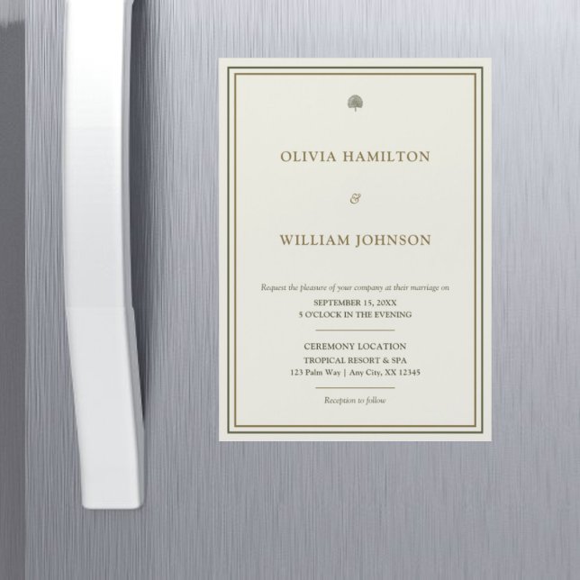 Magnético Ímã de Convite de Casamento Vertical Marfim e Dour (A timeless 5x7 ivory wedding invitation magnet that is elegant, practical, and unforgettable.)