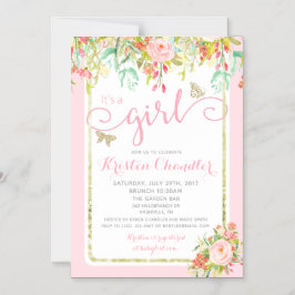 Magnético MAGNET Butterfly Girl Floral Rosa Baby Convite